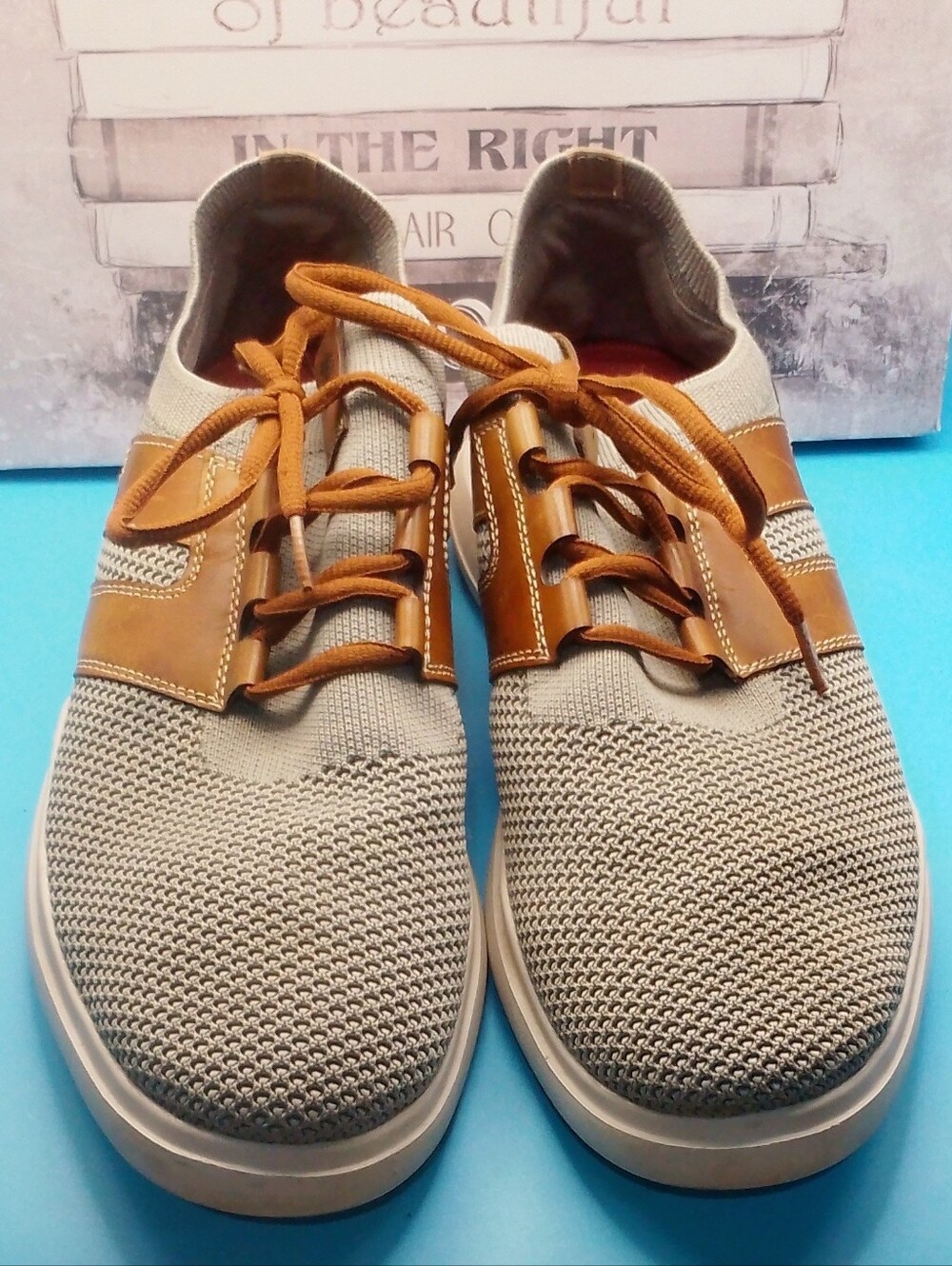 Stacy Adams Men's Grey Knit Hybrid Oxford Sneakers Cognac Tan Trim Size 10